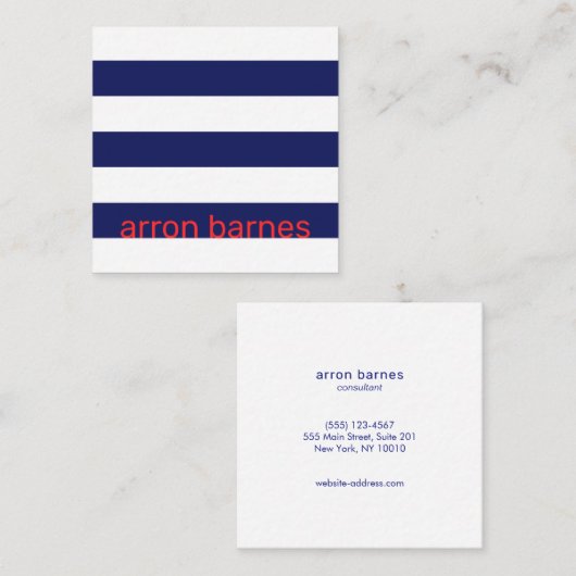 ネイビモダン航海のーブルーストライプの スクエア名刺 (正面/裏面)