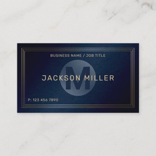 ネイビモダン金ゴールドカスタムモノグラムプロフェッショナル 名刺 (正面)