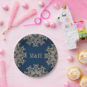 ネイビモノグラムのーと金ゴールドインディアンスタイル結婚ズ ペーパープレート (パーティー)