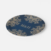 ネイビモノグラムのーと金ゴールドインディアンスタイル結婚ズ ペーパープレート (アングル)