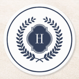 ネイビモノグラムのーブルクレストリース円枠 ラウンドペーパーコースター
