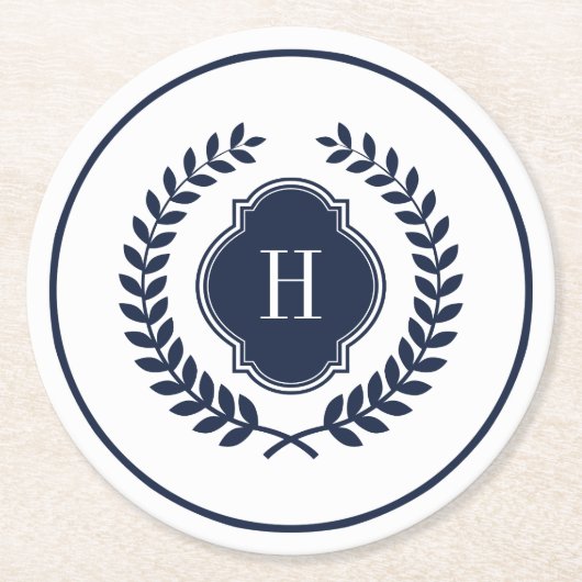 ネイビモノグラムのーブルクレストリース円枠 ラウンドペーパーコースター (正面)