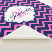 ネイビモノグラムのーブルーとピンクのシェブロン シェルパブランケット (3/4)