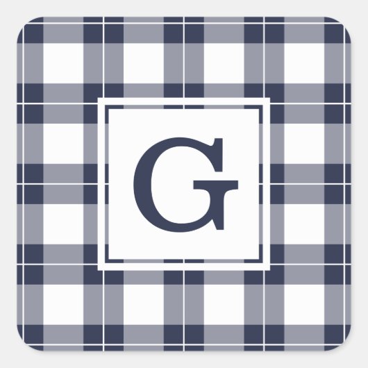 ネイビモノグラムのーブルーとホワイトプレイドパターン スクエアシール (正面)