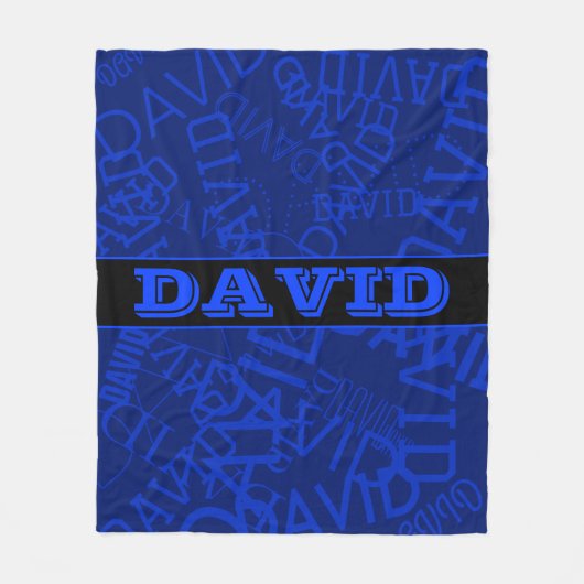 ネイビモノグラムのーブルーの名前コラージュ フリースブランケット (正面)