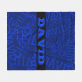 ネイビモノグラムのーブルーの名前コラージュ フリースブランケット (正面(横))