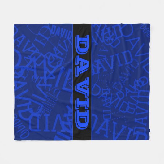 ネイビモノグラムのーブルーの名前コラージュ フリースブランケット (正面(横))