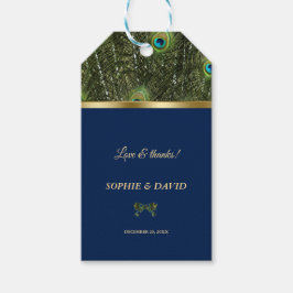 ネイビユニークーブルー金ゴールド孔雀フェザー結婚 ギフトタグ