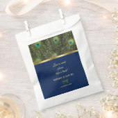 ネイビユニークーブルー金ゴールド孔雀フェザー結婚 フェイバーバッグ (クリップ留めされた状態)