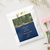 ネイビユニークーブルー金ゴールド孔雀フェザー結婚 フェイバーバッグ (封をした状態)