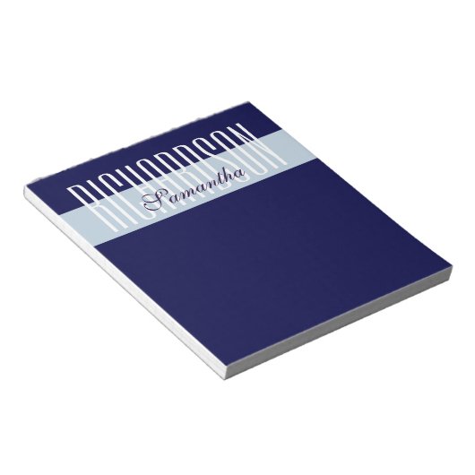 ネイビユニークーモダンブルーのジオメトリックスクリプト ノートパッド (アングル)