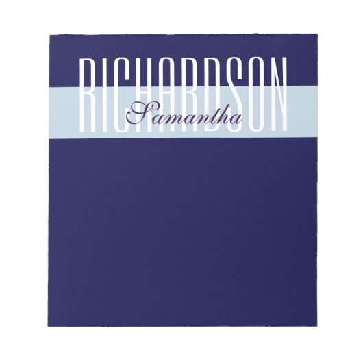 ネイビユニークーモダンブルーのジオメトリックスクリプト ノートパッド (正面)