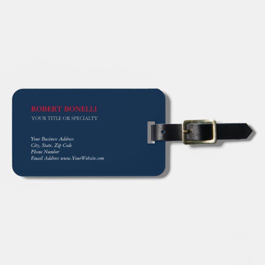 ネイビユニークーモダンブルーのミニマスタイリッシュリスト ラゲッジタグ (正面横)