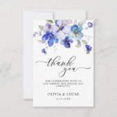 ネイビラベンダーフローラモーヴパンジー春の結婚式 サンキューカード (正面)