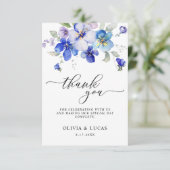 ネイビラベンダーフローラモーヴパンジー春の結婚式 サンキューカード (スタンド正面)