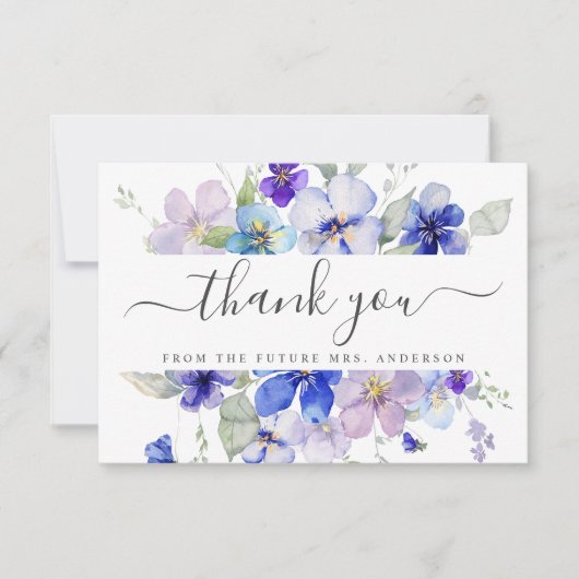 ネイビラベンダーフローラヴィオラパープルブライダルシャワー サンキューカード (正面)