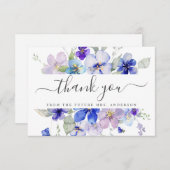 ネイビラベンダーフローラヴィオラパープルブライダルシャワー サンキューカード (正面/裏面)