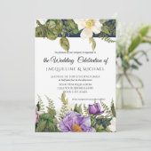 ネイビラベンダーフローラ結婚アイボリーのバラの葉 招待状 (スタンド正面)