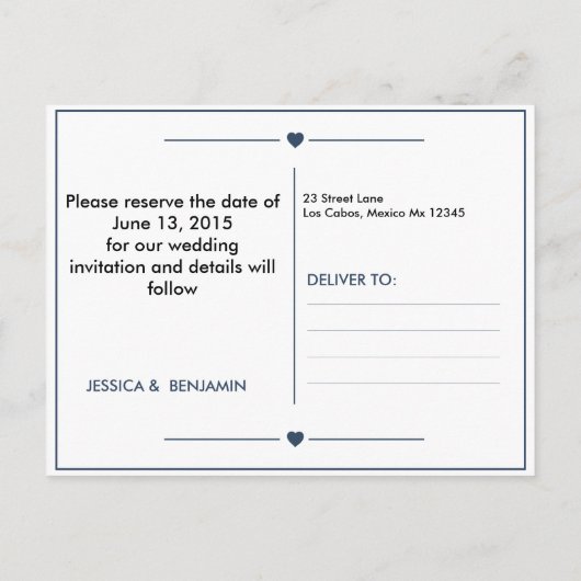 ネイビリボン日付ポストカードの保存 案内ポストカード (裏面)