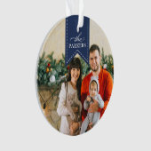 ネイビリボン |休日パーソナライズされたの写真 オーナメント (正面)