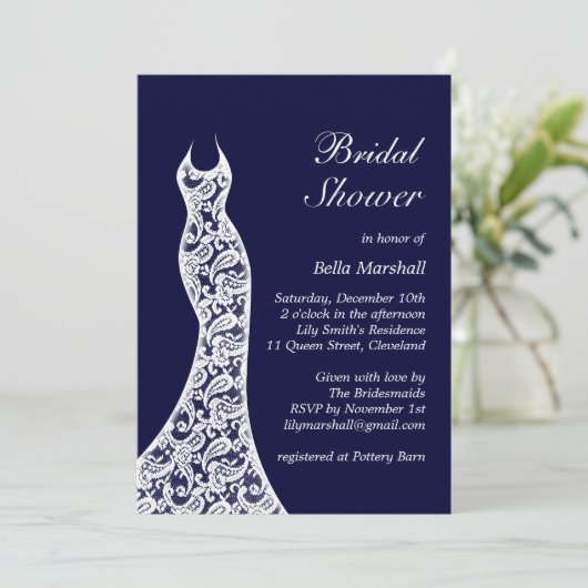 ネイビレースのようー&ホワイトブライダルシャワー招待 招待状 (スタンド正面)