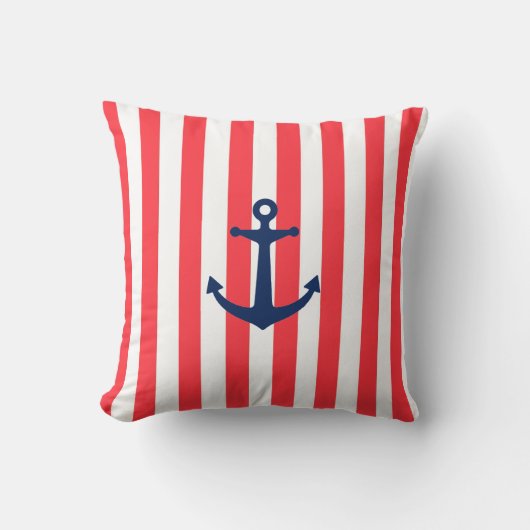 ネイビーいかりオンレッドストライプの クッション (正面)