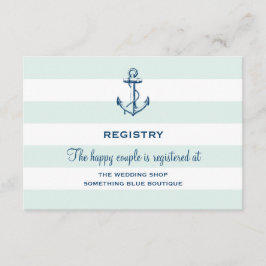 ネイビーいかりストライプミントシンプルの結婚レジストリ エンクロージャーカード