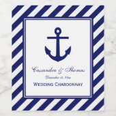 ネイビーいかりネイビーフレーム#2ホワイトストライプDiag DIY BG ワインラベル (シングルラベル)