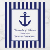 ネイビーいかりネイビーブルーフレーム2ストライプ、ホワイトDIY BG ワインラベル (シングルラベル)