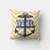 ネイビーいかり新郎ジグザグパターン新婦ピロー クッション (正面)