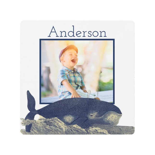 ネイビーいかり波ブルー航海のフォトフレーム メタルプリント (正面)