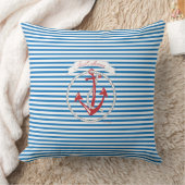 ネイビーいかり、レッド、ロープ、ブルーのストライプ装飾用クッション クッション (ブランケット)