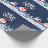 ネイビーおもしろいサンタクロース図解入りの、写真付きのメリークリスマス ラッピングペーパー (角)