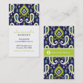 ネイビーおよびグリーンイカットペイズリー名刺 名刺 (正面/裏面)