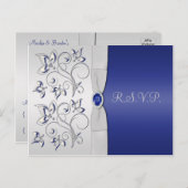 ネイビーおよびシルバーR.S.V.P.カード インビテーションポストカード (正面/裏面)