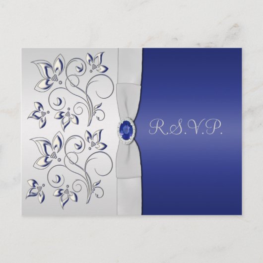ネイビーおよびシルバーR.S.V.P.カード インビテーションポストカード (正面)