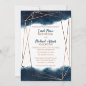 ネイビーおよびブロンズの幾何結婚図形 招待状 (正面)