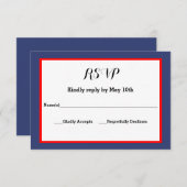 ネイビーおよびレッドフレーム – RSVP応答カード 出欠カード (正面/裏面)