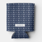 ネイビーおよび白の矢印パーソナライズされた 缶クーラー (正面)