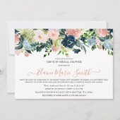 ネイビーおよび赤面フローラドライブスルーブライダルシャワー 招待状 (正面)