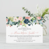 ネイビーおよび赤面フローラドライブスルーブライダルシャワー 招待状 (スタンド正面)