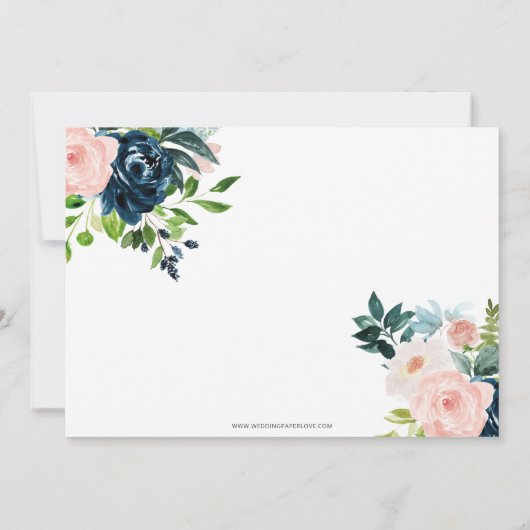 ネイビーおよび赤面フローラドライブスルーブライダルシャワー 招待状 (裏面)