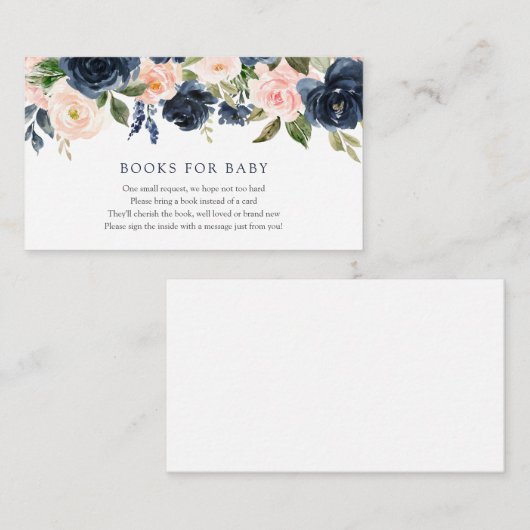 ネイビーおよび赤面フローラベビー挿入カード用ブック エンクロージャーカード (正面/裏面)