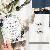 ネイビーおよび赤面フローラ幾何学的結婚式招待状 招待状
