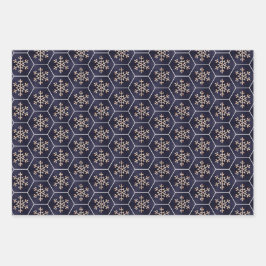 ネイビーおよび金ゴールドの幾何学的な折り返し紙セット ラッピングペーパーシート