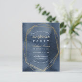 ネイビーおよび金ゴールドジオメトリフレームサプライズパーティー インビテーションポストカード (スタンド正面)