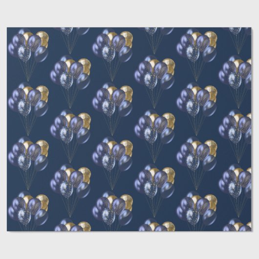 ネイビーおよび金ゴールドバルーンのパターン ラッピングペーパー (フラット)