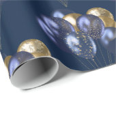 ネイビーおよび金ゴールドバルーンのパターン ラッピングペーパー (ロールコーナー)