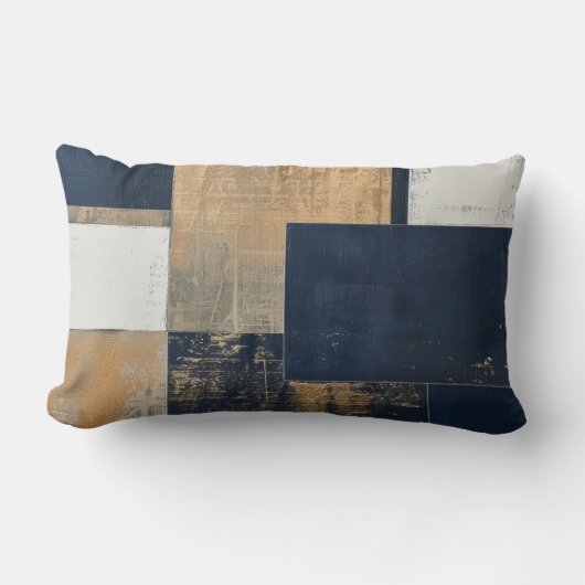 ネイビーおよび金ゴールド幾何学模様 ランバークッション (正面)