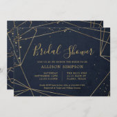 ネイビーおよび金ゴールド幾何学的エレガントブライダルシャワー 招待状 (正面/裏面)